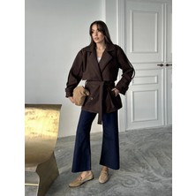 Pophlin Kahve Modern Kesim Bordo Kaşe Kaban