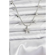 Callerrons Accessories Pirinç Gümüş Renk Zirkon Taşlı Deniz Yıldızı Model Kadın Kolye - EBJ251115W38384
