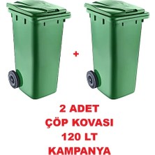 Nostalji Köşesi2 Adet Çöp Kovası Kapaklı Tutma Saplı Özel Çöp Konteyneri 120 Lt ( Yeşil ) Büyük Boy 2 Adet