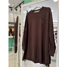 Meram Butik Vatkatex Oysho Taşlı Tunik - Kahverengi - 46