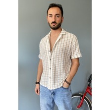 Alışveriş Sokağı Örgü Çizgili Kısa Kollu Jakarlı Yeşil Krem Gömlek