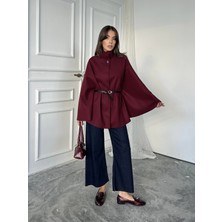 Pophlin Bordo Kaşe Kemerli Panço