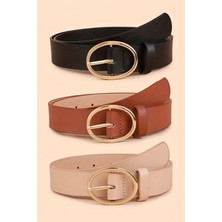 H&E Design Kadın 2'li Gold Tokalı Pantolon, Gömlek, Ceket, Elbise, Kazak Kemeri