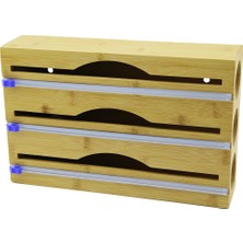 Go İthalat 3IN1  AHŞAP BAMBU STREÇLİK FOLYOLUK  KESİCİ BIÇAK KANALLI   22X34CM