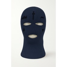 Verahed Göz Yaşı ve Kılıç Nakışlı Akrilik Unisex Lacivert Kışlık Motorcu Maskesi Örgü Kar Maskesi