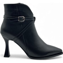 Vieris Flare Sivri Burun Ince Ökçe Siyah Hakiki Deri Kadın Bot