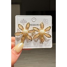 H&E Design Kadın Ortası Incili Çiçek Küpe