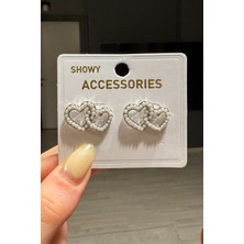 H&E Design Kadın Gold Inci Detaylı Kalp Küpe