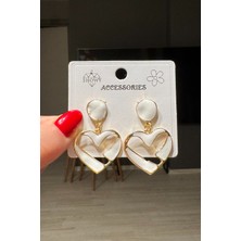 H&E Design Kadın Siyah Sallantılı Mineli Premium Kalp Küpe