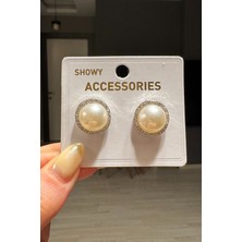 H&E Design Kadın Gold Zirkon Taşlı Inci Küpe