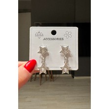 H&E Design Kadın Gümüş Renk Yıldız Sallantı Küpe