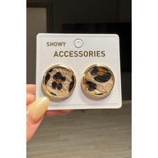 H&E Design Kadın Gold Leopar Oval Vintage Küpe