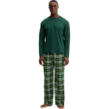 Tommy Hilfiger Erkek Yeşil Uzun Kollu Rahat Flanel Pijama Takımı UM0UM03657