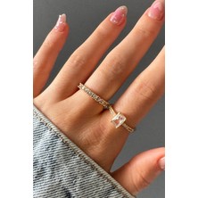 H&E Design Kadın Gold 2'li Baget Kesim Premium Ayarlanabilir Yüzük