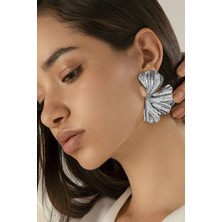 H&E Design Kadın Gümüş Rengi Tasarım Küpe