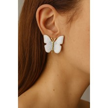 H&E Design Kadın Kelebek Mineli Tarz Parlak Premium Küpe