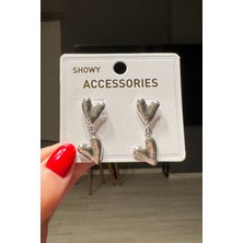 H&E Design Kadın Gümüş Renk Sallantılı Minimal Kalp Küpe