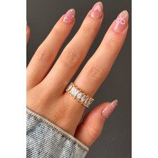 H&E Design Kadın Gold Glamour Baget Taşlı Ayarlanabilir Yüzük