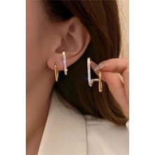 H&E Design Kadın Gold Zirkon Tasarım Küpe