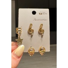 H&E Design Kadın 5'li Gold Sonsuzluk Kıkırdak Küpe Seti (Delik Gerektirmez)