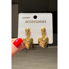 H&E Design Kadın Gümüş Renk Halka Kalp Sallantılı Küpe