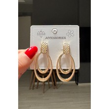 H&E Design Kadın Gold Renk Gösterişli Küpe