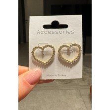 H&E Design Kadın Gold Taşlı Kalp Tarz Küpe