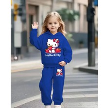 Punix Kids Punıx Kıds Özel Seri Kapüşonlu Hello Kıtty'nin Çilekleri Baskılı %100 Pamuk Kışlık Kız Çocuk Eşofman Takımı