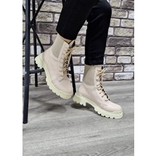 Bukond Bağcıklı Lastikli  Kaymaz Kauçuk Kalın Taban Kadın Günlük Bot