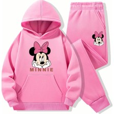 Punix Kids Punıx Kıds Özel Seri Kapüşonlu Sevimli Pembe Kurdeleli Minnie Baskılı Kışlık Kız Çocuk Eşofman Takımı
