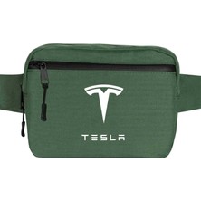 Zepplin Giyim Tesla Logo Text Bel Çantası Fermuarlı Yeşil Renk