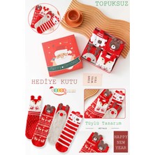 Color Socks 4 Çift Yılbaşı Kutulu Tüylü Hediye Çorap Seti (Topuksuz)