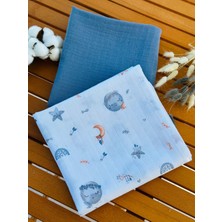 %100 Pamuk 2'li Müslin Bebek Battaniye Seti Oeko-Tex Sertifikalı Müslin Örtü 80 x 90 cm