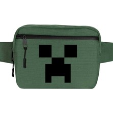Zepplin Giyim Mine-Craft Creeper Face Bel Çantası Fermuarlı Yeşil Renk
