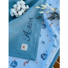 Fulya Tuhafiye Ftbabycollection Çift Taraflı Kişiye Özel Isim Nakışlı Waffle Pike & Müslin Bebek BATTANIYESI 90X100 CM