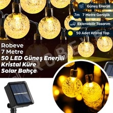 Robeve 7 Metre 50 LED Güneş Enerjili Kristal Küre Solar Bahçe Aydınlatma Dış Mekan Aydınlatma Güneş Enerjili Aydınlatma – 8 Modlu, IP65 Su Geçirmez, Otomatik Aç/kapa, Bahçe, Balkon (Gün Işığı Sarı)