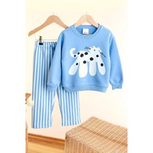 Miniğimin Cicileri Kedicik Baskılı Çizgi Detaylı Unisex çocuk takım - Bebe Mavisi