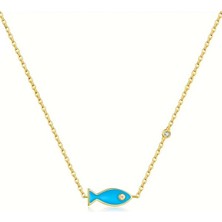 Brezza Lusso Jewelry Blue Fish Nazar Minimal Kadın Gümüş Kolye