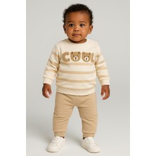 Dinamik çocuk Erkek Bebek Cool Ayıcık Süzene Nakışlı Mevsimlik 2iplik Alt Üst 2li Takım 3-6-9-12AYLIK