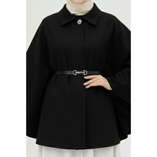 İmaj Butik Siyah Kemerli Kaşe Panço