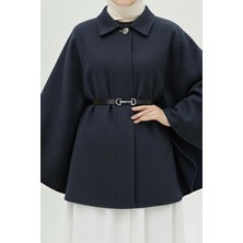 İmaj Butik Lacivert Kemerli Kaşe Panço