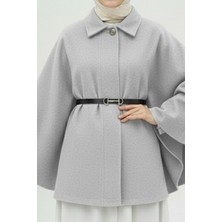 İmaj Butik Gri Kemerli Kaşe Panço