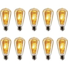 Helios ST64 Flamanlı Rustik 4W LED Ampul 10'lu Dekoratif Vintage Aydınlatma Amber Rengi ST64 10LU