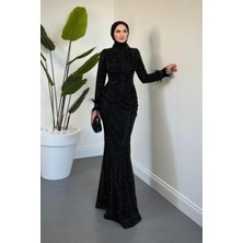 Merven Akyüz Zuelia Taşlı Kuyruklu Balık Abiye Siyah