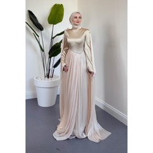 Merven Akyüz Nuvell Beli ve Kol Ucu Taşlı Abiye Krem