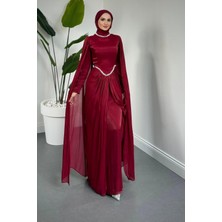 Merven Akyüz Maelis Beli ve Boynu Taşlı Abiye Bordo