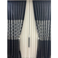 Nish Perde Pano Fon Perde Teymur Siyah-Gri Tek Kanat Aksesuar Hariç