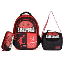 Muggle Team Basketball Okul Çantası 3 Lü Set Fermuarlı Beslenme ve Kalemlik ile Su Geçirmez
