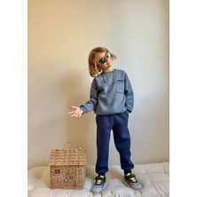 Sacro Kids Cepli Çift Renkli Şardonlu 3 Iplik Sweatshirt-Eşofman Altı Kışlık Erkek Çocuk Takım