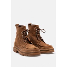 Adam Rujo Taba Rengi Bağcıklı Hiker Stili El Yapımı Hakiki Süet Deri Erkek Bot